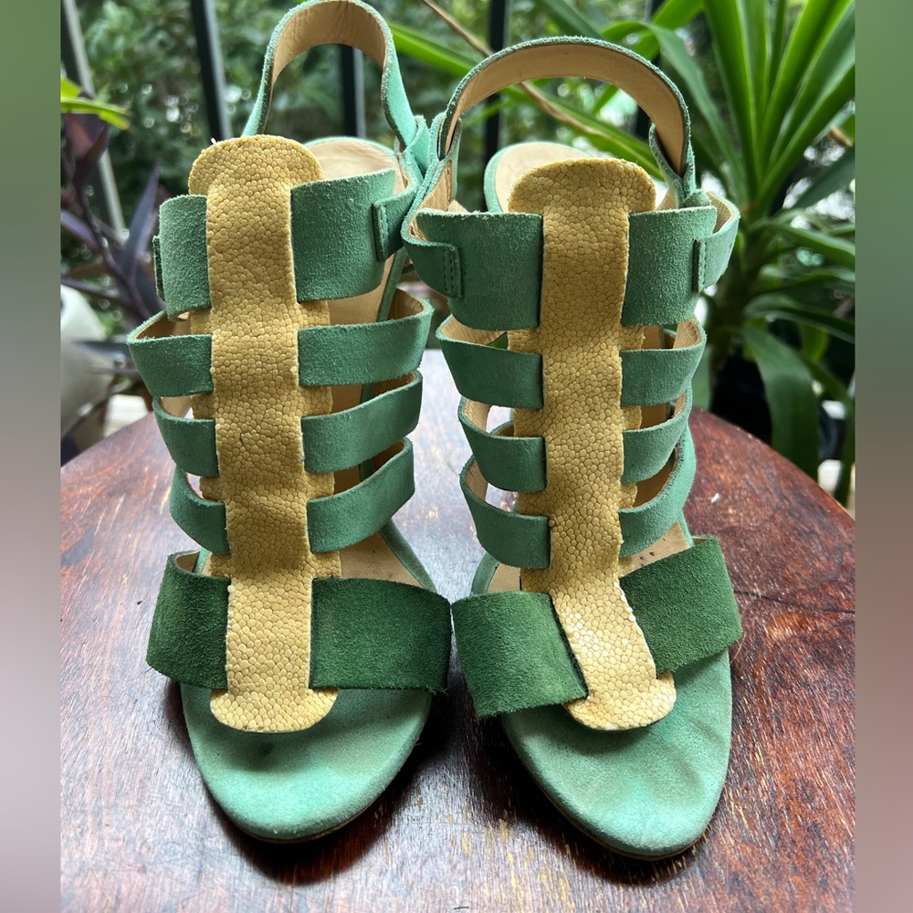 Balenciaga Green and Yellow Strappy Sandals